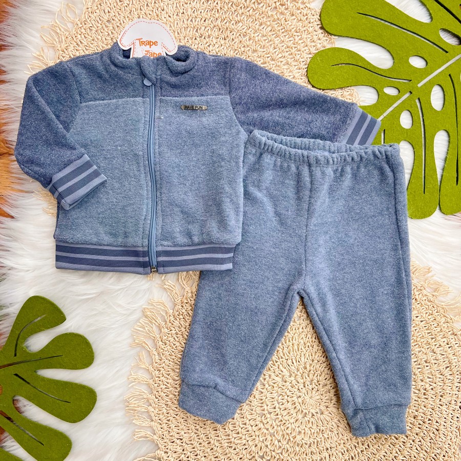 Conj. Jaqueta e Calça em Fleece - Azul Jeans
